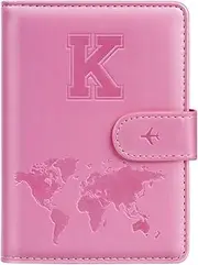 [Simikol] Passport Holder Cover Initail Letter A-Z Travel Wallet 12D Embossed Design RFID Blocking Card Holder Personalized Gift Passport Cover Wallet, Passport Book Holders for Women and Girls, Pink-K, Pink-K