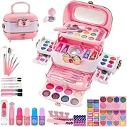 Mketnymy Princess Makeup Kit for Girls, Age 3-12: Real Washable Cosmetic Set with Mirror, Kids Makeup Sets for Girls, Play Make Up Birthday Gifts for 3 4 5 6 7 8 9 10 11 12 Years Old Kid (Orange)