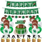 45pcs Rugby Footy Party Set - Birthday Banner - Cake Cupcake Toppers - Latex Balloons for Sport Theme Kids Birthday Party Decorations