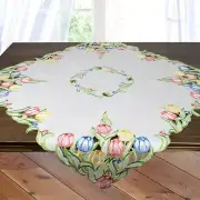 "Tulips" Embroidered Vintage Table Cover Topper 08391-100