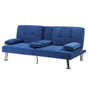 Oikiture Sofa Bed Lounge 3 Seater Couch Recliner Sofabeds Cup Holder Velvet Blue