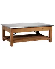 Alaterre Millwork 48in Wood and Zinc Metal Coffee Table with Shelf