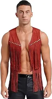 [Oyolan] Mens Fringe Open Front Vest Jacket Sleeveless Tassel Tops Halloween Cosplay Outfits