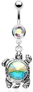 [Body Accentz] Belly Button Ring Navel Solitaire Turtle Jewelry Dangle 14 Gauge, Non-Precious Metal, No Gemstone