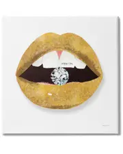 Stupell Industries Shine On Sentiment Gold Lips Glam Diamond Bite Stretched Canvas Wall Art by Mercedes Lopez Charro