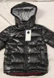 BNWT PUMPKIN PATCH sz 3 Boys High Shine Black Puffer Jacket Zip Front #B1