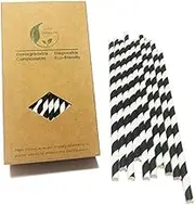 Black Striped Paper Straws, Colorful Stripes Paper Drinking Straws 100 Pack (Black Stripes), Durable & Biodegradable Drinking Straws