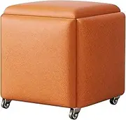 5 in 1 PU Leather Seating Cube Stool with Swivel Casters Stackable Sofa Chair Stool Movable Footstool Dressing Chair for Living Room BedroomOrange,35cm×35cm