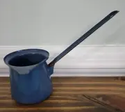 Vintage Blue Enamelware Small Laddle Dipper Butter Pot