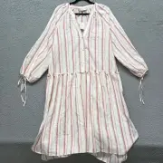 Zara Dress Womens L Ivory Striped Peasant Boho Bohemian Beach Minimalist