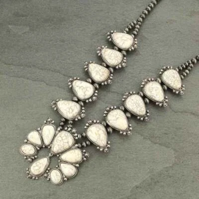 *NWT* Full Squash Blossom Natural White Stone Necklace-7320440089