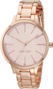 Nine West Women'S Crystal Accented Bracelet Watch Domed mineral crystal lens