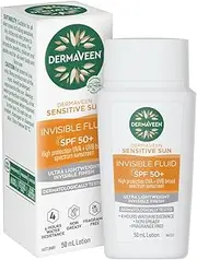 DermaVeen Sensitive Sun Invisible Fluid SPF 50+ UVA UVB Broad Spectrum Sunscreen Lotion 50mL | With Natural Colloidal Oatmeal To Soothe Sensitive Skin, Ultra Lightweight, Non Greasy And Absorbs Quickly Into The Skin