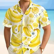 Men's Fruit Tropical Banana Summer Hawaiian Shirt Button Up Shirt Aloha Shirt Short Sleeve Hawaiian Vacation Beach Wear Summer Spring Turndown 3D Print Collare