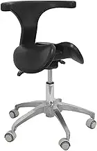 Ergonomic Rolling Saddle Stool with Backrest Black Split Seat Hydraulic Lift for Dental Hospital Home Office Swivel Chair for Comfort and Support