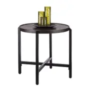 Rustic Round Engraved Iron Coffee Table in Copper