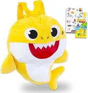 Backpack for Kids 3-5 - Baby Shark Accessories Bundle with Baby Shark Plush Backpack, Stickers, More | Baby Shark Merchandise, Yellow, Baby Shark Plush Backpack, Baby Shark Backpack, Baby