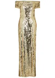 Galvan Glencoe Off-the-shoulder Sequin Gown - Gold - 38 (UK10 / S) 38 (UK10 / S)