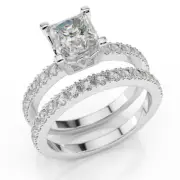 4 1/4 CT G/SI1 Brilliant Lab Created Diamond Engagement Ring Set Princess Cut 14