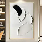 Haruhiart Beige Texture Painting Black and White Abstract Wall Art White Abstract Painting Minimalist Textured Wall Art Modern Canvas Art for Living Room Bedroom 16x24inch Frameless