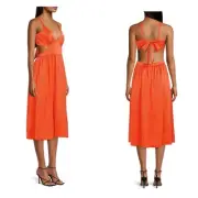 Aidan Mattox Womens Size 8 V Neck Cutout Tie Back Midi Cocktail Dress Orange