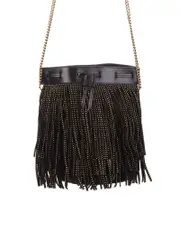 Saint Laurent Talitha Small Bucket Bag in Black Suede Decorated with Fringes and Studs