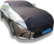 Half Car Cover for Mazda 6 Tourer 2022-2025,Custom Car Protection Tarpaulin Outdoor Waterproof Scratch Proof Windproof Auto Front and Rear Windshield Covers with Windproof Strap(Black Silver)