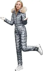 [FZVYD] Women Ski Suit Jumpsuit 2024 Winter Trendy Outdoor Sports Waterproof Snowsuit 1 Piece with Hood Removable Fur Collar