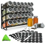 Spice Rack with 28 Spice Jars, Organizer for Cabinet, Spice Jars with Labels