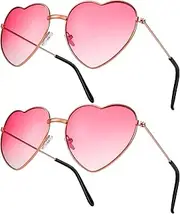 [QINREN] 2 Pairs Hippie Specs Glasses, Retro Heart Shaped Sunglasses 60's 70's Style Circle Glasses Festival Accessories for Hippie Fancy Dress Accessory