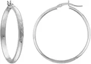 [JewelryWeb] 14k Solid Yellow Gold 3x35 Half Round Sparkle Cut Florentine Hoop Earrings-Hoop Earring for Women in