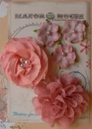 Mixed APRICOT Fabric Organza Lace 5 Flower Pk 3-8cm Manor House