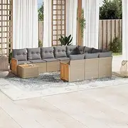 Patio Furniture Sets 11 Piece Garden Sofa Set with Cushions Beige Poly Rattan