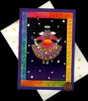 HTF LAUREL BURCH Angel Cat Wins Stars Halo - Christmas Greeting Card