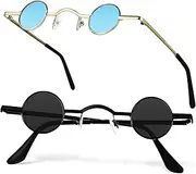 [Minkissy] 2pcs Circle Lens Sunglasses Round Men Women Small Glasses Polarized Metal Frame Retro Sunglasses for Party