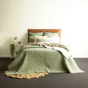 Renee Taylor Diamante Vintage Stone Washed Quilted Juniper Coverlet Set