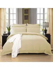 1000TC Tailored Double Size Yellow Cream Duvet Quilt Cover Set