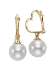Bloomingdale's Fine Collection Cultured Freshwater Pearl Charm Heart Hoop Earrings in 14K Yellow Gold