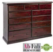 BANKSIA FULLY CONSTRUCTED TIMBER TALLBOY CHEST OF 1.5m 11 DRAWER IN WALNUT