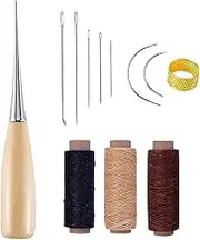 Leather Needle Set, Hand Leather Tool Set, 3 Rolls Wax Thread, Leather Needles, Hand Leather Tool with Drill Awl Thimble and Wax Thread, Sewing Thread Sewing Kit for Carpet, Sofa, Sailing, Shoes