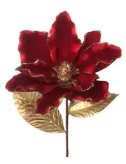 Red Magnolia Flower Christmas Tree Pick 62cm