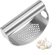 SHOWERORO Garlic Press Mincing Garlic Tool Garlic Mincer Garlic Crusher Garlic Masher Press Garlic Chopper Kitchen Gadget Kitchen Crusher Kitchen Masher Cooking Rocker Silver Stainless Steel