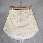 Free People We The Free Skirt Women 28 Beige Denim Zebra Zinc Combo Fray Hem NWT