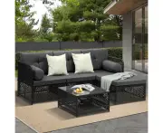 Palermo High Quality Wicker Outdoor Lounge Set | 4 or 6 Seater Modern Rattan Lounge Set with Table - Black, 4 Seater Lounge