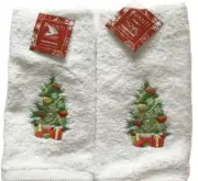 Avanti Christmas Tree Fingertip Towels Embroidered Set of 2 Guest Room Bathroom