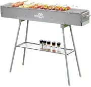 WillBBQ Commercial Quality Multi-Size Charcoal Hibachi BBQ Portable Grill Great For Backyard Or Camping Cooking Skewer Kebab Satay Xinjiang Kaochuan (100cm x 18cm)