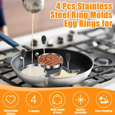 4Pcs Egg Ring Mold 304 Stainless Steel 4 Shapes Egg Rings Lightweight Egg StyuE