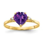 14K Yellow Gold 7mm Heart Amethyst VS Real Diamond ring