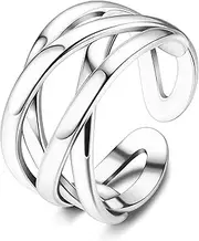 [Kakonia] 925 Sterling Silver Celtic Knot Rings Open Knuckle Rings for Women Adjustable Thumb Finger Rings Minimalist Cross Line Band Rings