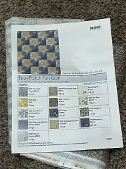 Connecting Threads Four Patch Fun Quilt 601/2 X 72 1/2 blue gold tans flowers